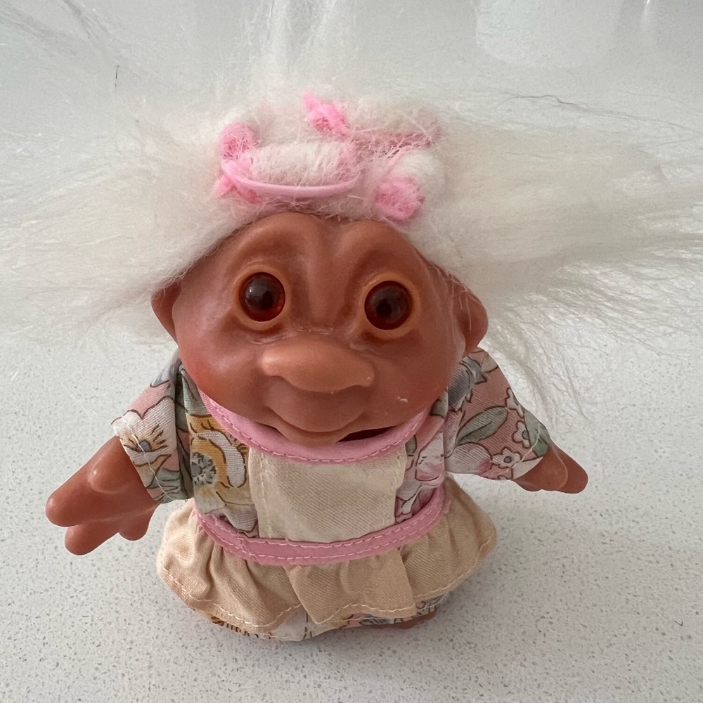 1986 Vintage Original DAM Troll White Hair In‎ Rollers 5”